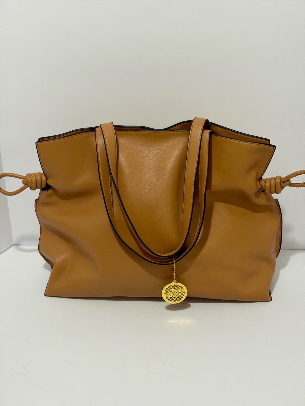 Abebe + Booker Pershore Soft Leather Structured Tan Tote with Gold Charm